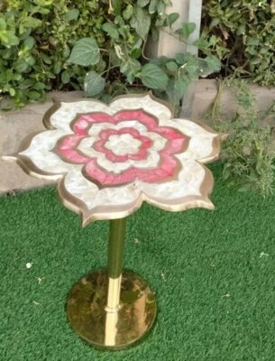 Flower Rosequartz & Mother of Pearl Table Top with Brass Work / Coffee Table top - Image 1 of 4