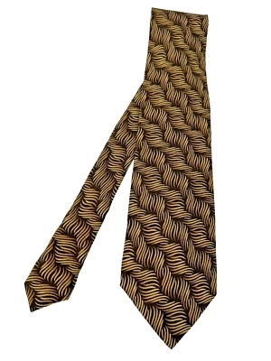 Corbata para hombre JHANE BARNES 100 % seda de diseñador negra y dorada estampada hecha en Italia Foto 1 de 4