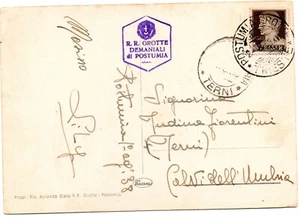 CARTOLINA R.R.GROTTE DI POSTUMIA VIAGG.1938 DA POSTUMIA PER CALVI DELL'UMBRIA - Foto 1 di 2