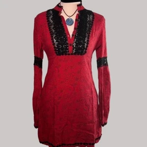 Free People Mini Linen Dress Womens Size 8 Crochet Witchy Whimsigoth Steampunk - Picture 1 of 15