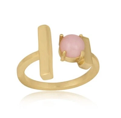 Anel de barra retangular ouro amarelo opala rosa anel ajustável para mulheres joias de presente - Imagem 1 de 4