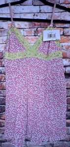 Jennifer Lopez JLo Camisole Baby Doll Top Womens Size M Pink Green Lace  Floral - Picture 1 of 5