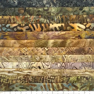 12 Fat Quarters goldbraun Batik Lunn Stoff FQ Pack 100% Baumwolle Handarbeit - Bild 1 von 8