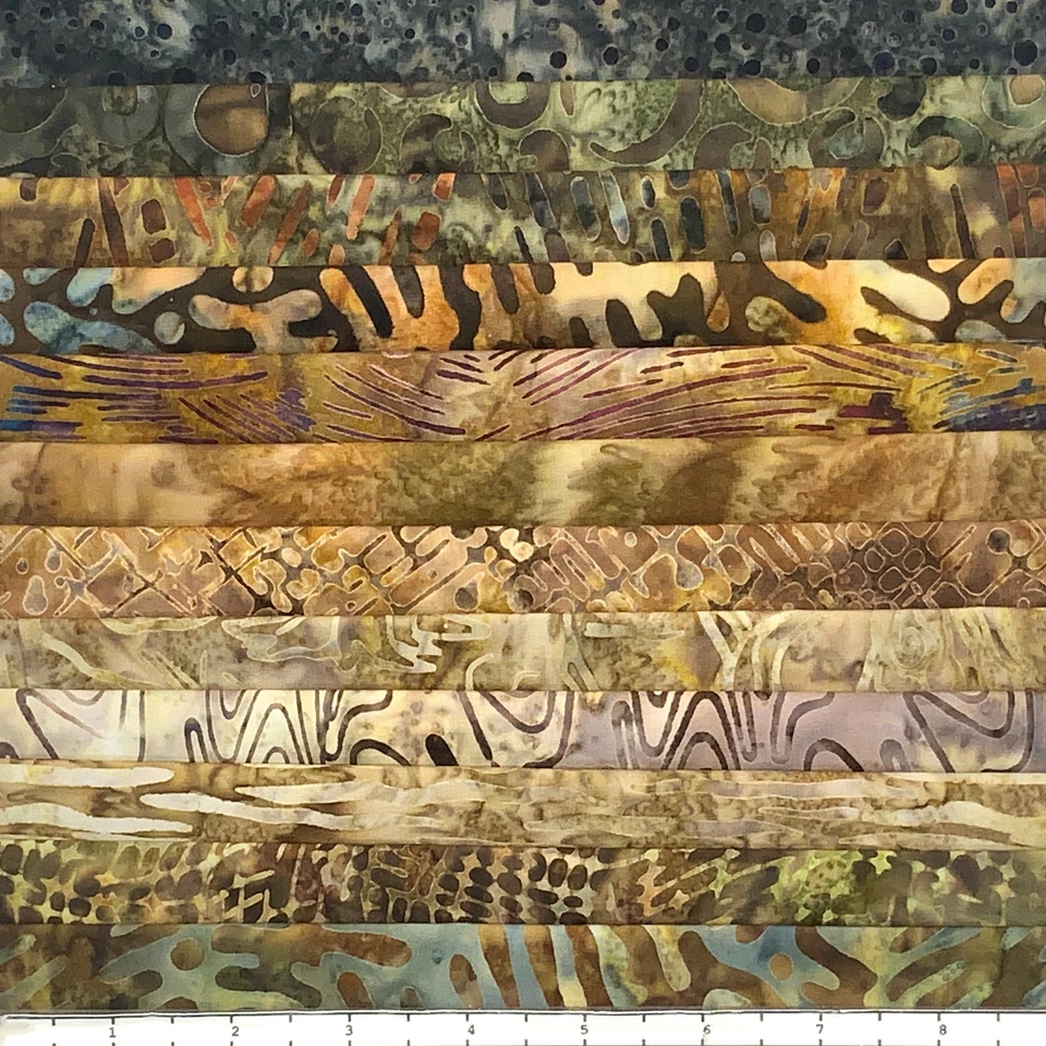 12 Fat Quarters Golden Brown Batik Lunn Fabric FQ Pack 100% Cotton Handmade - Image 1 of 4