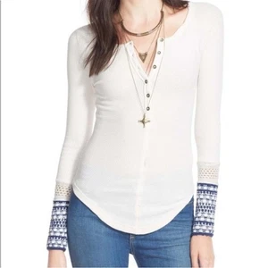 Free People Newbie Ski Lodge Crochet Cuff Térmico Henley Pequeño Elana Gilbert - Imagen 1 de 12