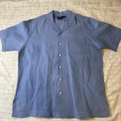 Camisa Polo Ralph Lauren Caldwell De Colección Para Hombres XL Seda Lino Campamento Cuello Cubano Foto 1 de 4