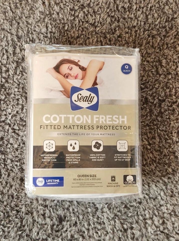 Sealy Sterling Collection Cool Comfort Queen Fitted Mattress Protector White Foto 1 de 1