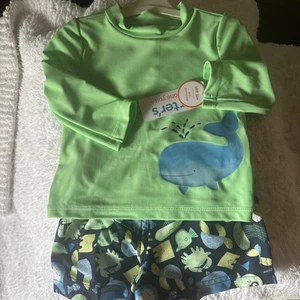 NWT Infant Baby Boys Carters Long Sleeve Rash Guard Swim Shorts Set Size 9M - Picture 1 of 4