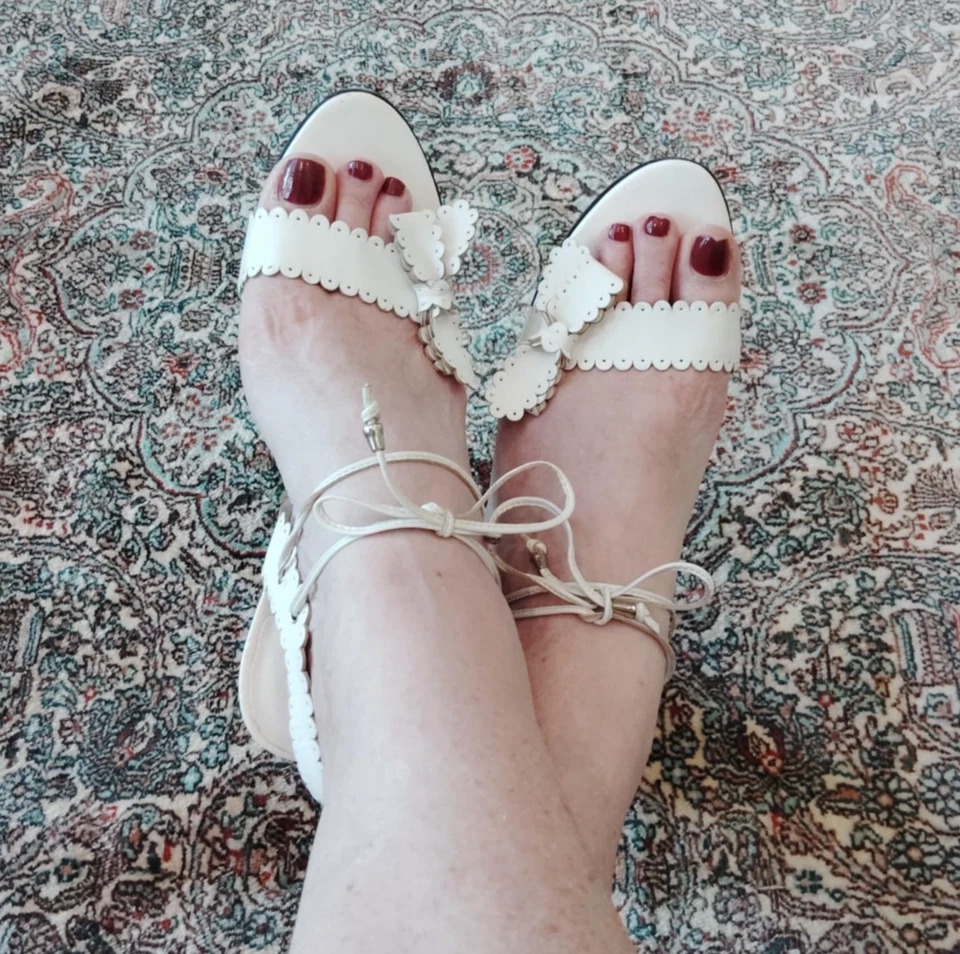 Sandalias Bebe Bow Tacón Alto Blanco Cuero Encaje Correas al Tobillo Fecha Noche 8 1/2 M Foto 1 de 4