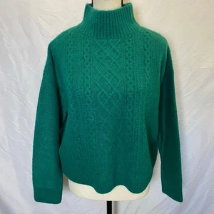 Ann Taylor LOFT Cable Knit Mock Turtleneck Sweater Size Small Kelly Green  - Picture 1 of 12