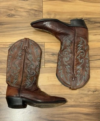 De Colección Dan Post Botas Vaqueras Western Dos Tonos Marrón Gris/Azul Bordado 8.5 D Hombres Foto 1 de 4
