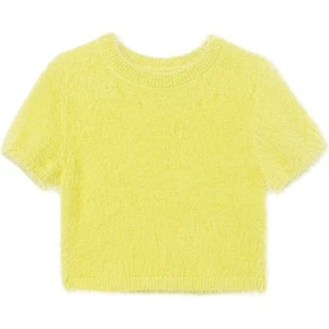 Truce Girl Lime Faux Mohair Short Sleeve Party Crop Sweater Kids Size S / 7-8 - Picture 1 of 4