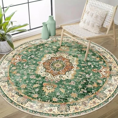 Green Round Rug 4ft,Circle Washable Area Rugs for Bedroom Bathroom Entryway  - Image 1 of 4