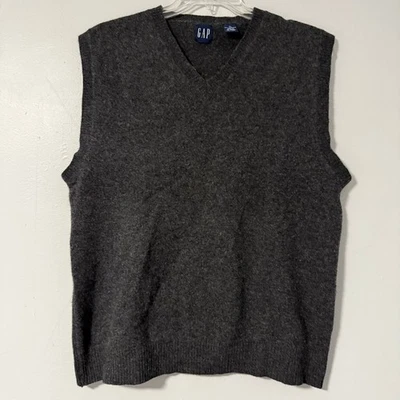 GAP Mens Sweater Vest XL 100% Lambswool Gray V-Neck Sleeveless Knitwear Top VTG - Image 1 of 4
