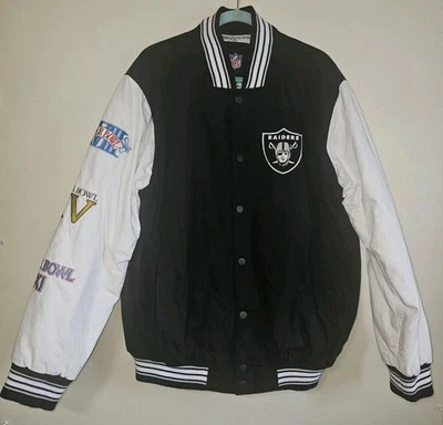 NFL Oakland Raiders 3X Superbowl Champions Lined Embroidered Men's Jacket  XL - Image 1 of 4