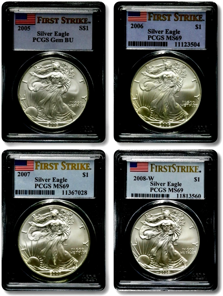 2005-2008 $1 American Silver Eagle - PCGS Flag Label 4-Coin Set BS525 - Image 1 of 4