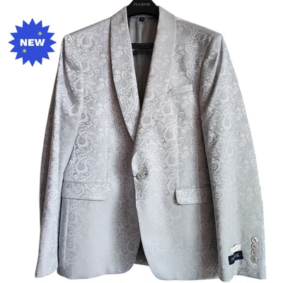 Chaqueta de Cena 39S Gris Plateado Mantón Solapa Ajuste Ajustado Nueva Jos A Bank Paisley Para Hombres Foto 1 de 4