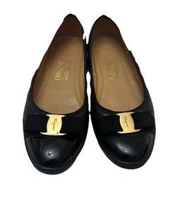 SALVATORE FERRAGAMO GESTEPPTE SCHWARZE FLACHE DAMENSCHUHE GRÖSSE 10 M - Bild 1 von 8