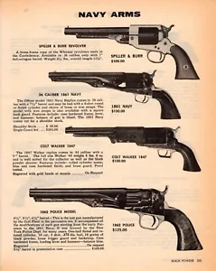 1982 Print Ad of Navy Arms Spiller & Burr, 1861 Navy, Colt Walker 1847 Revolver - Picture 1 of 2