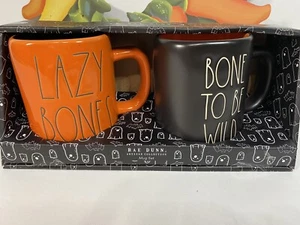 Rae Dunn Halloween Mug Set "Lazy Bones" & "Bone to be Wild" Gift Set - Picture 1 of 5