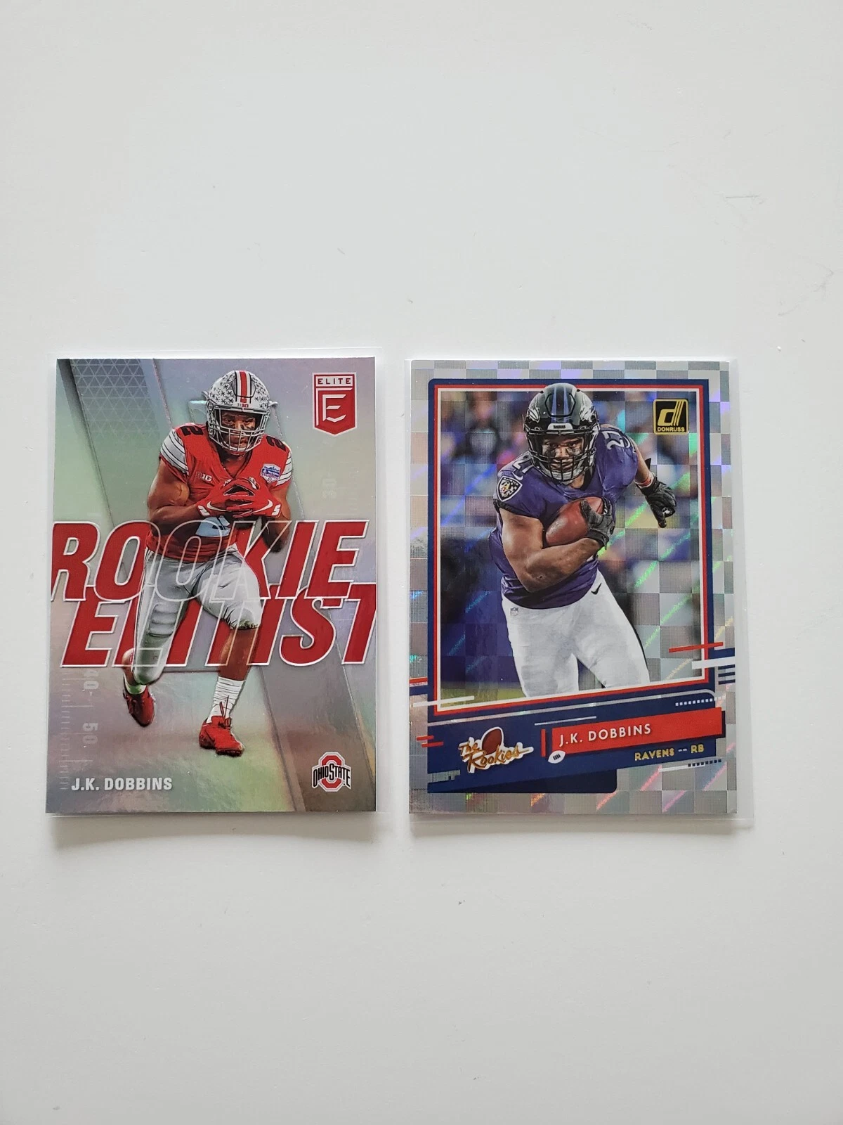 2020 Donruss JK Dobbins The Rookies #TR-KD + Donruss Elite Rookie Elitist #7