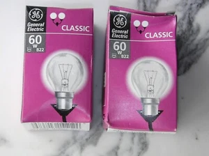 Qty 2 General Electric 60W B22 Clear Classic Light Bulb 660 lumen 240V bulbs - Picture 1 of 3