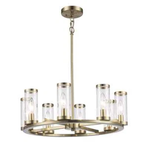 Hampton Bay Loveland 8-Light Brass Wagon Wheel Chandelier Light Fixture - Picture 1 of 9