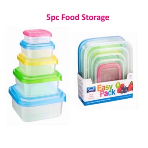 PREMIUM SOZALI 5pc Food Storage Container with Colour Lid Tupperware Plastic - Picture 1 of 5