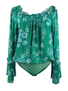 Free People Women's Off-The-Shoulder Printed Bodysuit (S, Emerald Combo) - Picture 1 of 3
