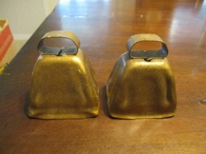 lot of 2 vtg cow sheep goat metal 3'' farm bell metal primitive handle & clapper - Picture 1 of 5