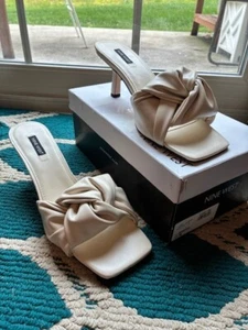 Nine West Women's Ivory Square Toe Knot 2.75" Heels Sandals Size 11 - Picture 1 of 7