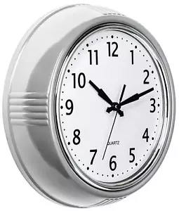 Retro Wall Clock 12 Inch Silver Kitchen 50's Vintage Design Round Silent Non ... - Picture 1 of 6