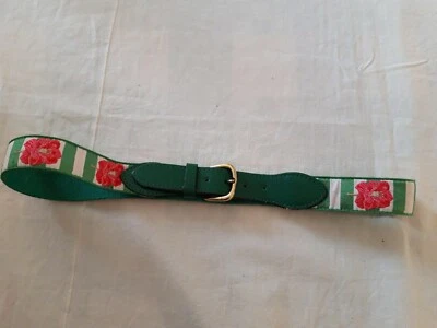 CINTURA VINTAGE VERDE CON RICAMI FLOREALI ROSA MADE FRANCE CM 80 - Immagine 1 di 4