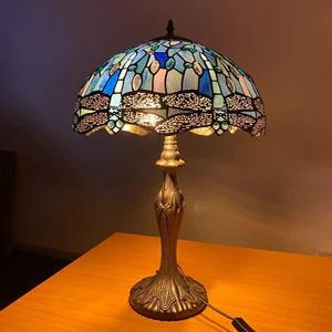 Tiffany Blue Dragonfly Table Lamp 16 inch Style HandCrafted Stained Glass Shade. - Picture 1 of 21
