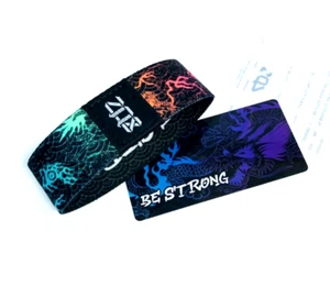ZOX **BE STRONG** Med Silver Strap NIP Wristband w/Card COLORFUL DRAGON - Picture 1 of 3
