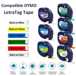 91221 Schriftband für Dymo Letra Tag Band LT-100T LT-100H XR XM Weiß 12mm 1/2" - Bild 1 von 20