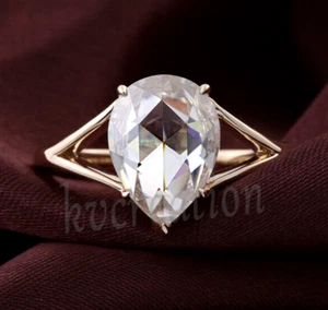 Vergoldetes Silber weißer Rosenschliff Birne Moissanit Split-Shank Crazy Promise Ring - Bild 1 von 5