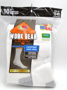 10pr Big & Tall Mens White Cushion Crew Socks 12-15 Fruit of the Loom Work Gear - Picture 1 of 2