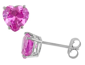 2.00 Carat (ctw) Lab-Created Pink Sapphire Heart Earrings 10K Gold - Picture 1 of 2