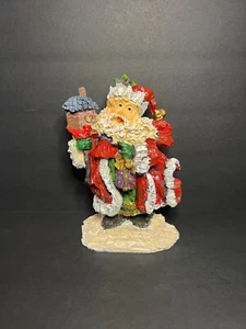 Vintage 1990s Resin Decorative Christmas Holiday Santa Claus w/ Cardinal Figure - Picture 1 of 7