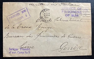 1941 Perth Australia Prisoner Of War POW Camp 11 Cover To Red Cross Switzerland - Picture 1 of 2