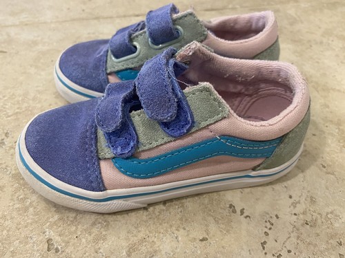 Sneaker bambina Vans Oldol Skoo rosaa violasciata scam logorato colora tag