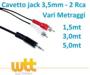 Cavo Jack 3,5mm Aux 2 RCA maschio doppio prolunga auto stereo 0,5m a 5mt audio - Foto 1 di 1