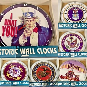 US Military Theme 14" Wall Clock - America Patriotic Service Retro Made in USA - Picture 1 of 18