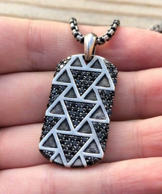 Collar David Yurman Para Hombre Diamante Negro Etiqueta de Perro 26" Caja Cadena Foto 1 de 4