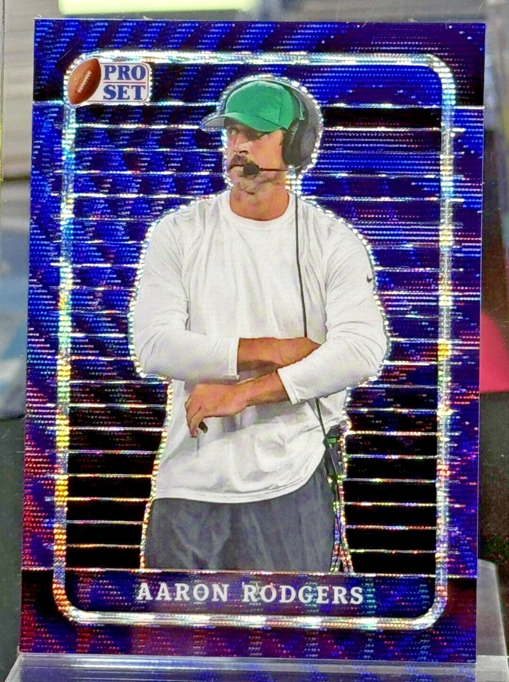 2023 Leaf Pro Set Metal Football - Blue Pulsar - Aaron Rodgers #1/5: Jets, Pack - Image 1 of 4