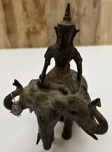 Antique Rare Buddha Riding Three Headed Elephant Bronze Sculpture 7.5” - Picture 1 of 7