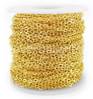 Cable Chain - 3x4mm Link - Gold Color - 30 100 Feet - Bulk Craft Spool - Image 1 of 3