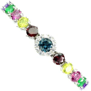 Valentine 925 Silver Bracelet Round London Topaz Amethyst Topaz Gemstone Jewelry - Picture 1 of 9