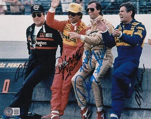 AJ Foyt, Rick Mears, Danny Sullivan, and Al Unser Signed 8×10 Photo (Beckett LOA - Picture 1 of 2